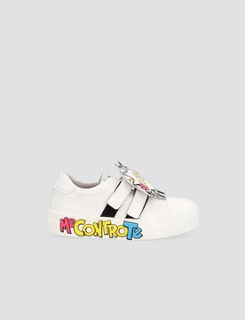 Sneakers bianche in ecopelle con maxi patch fumetto porta logo removibile 32-34 - Liujo - FashionsVida