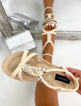 Women's Crystal Endless Summer Sandals in Nude Size: 4 - Nude - Size: 4 - Love Lemonade - FashionsVida