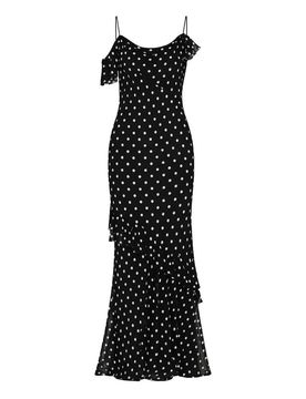 Vestito lungo in georgette a pois