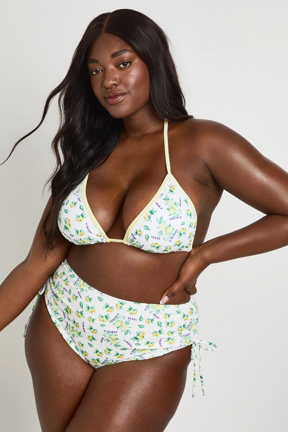 Womens Plus Lemon Print High Waisted Triangle Bikini Set - Yellow Polyamide - Size 22 Uk - Boohoo - FashionsVida