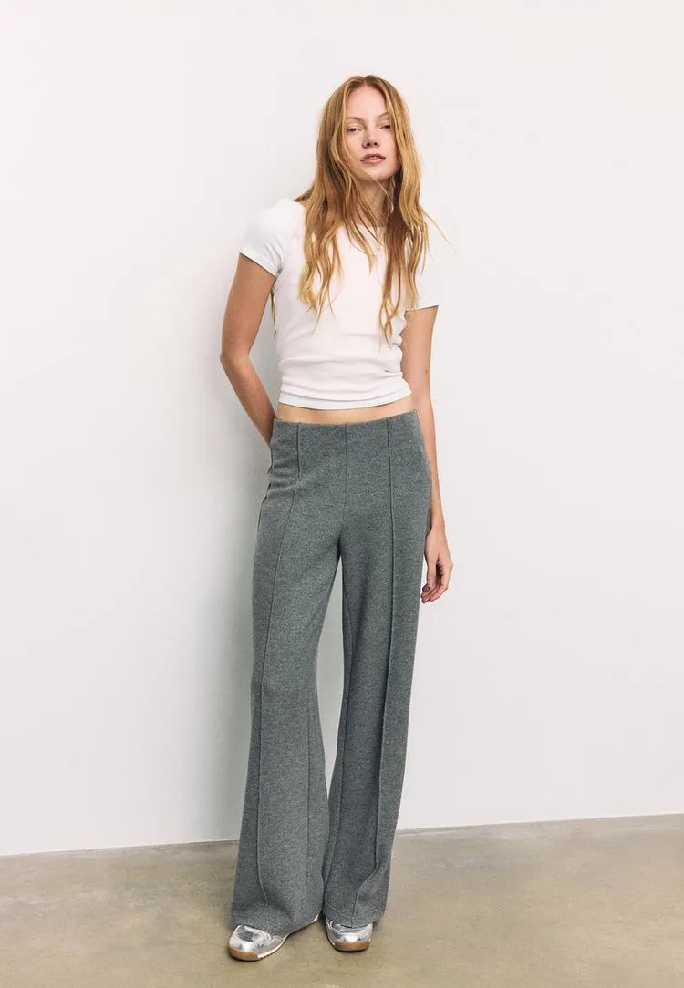 Hose mit Biesenfalte Graumeliert XL - Stradivarius - FashionsVida