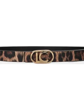 Cinturón reversible fino en estampado animal NEGRO-LEOPARDO con logotipo LC ovalado - Lola Casademunt - FashionsVida