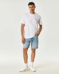 Bermuda Jeans lavaggio chiaro super stone washed in cotone stretch con risvolto