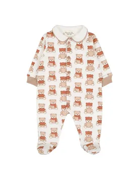 Tutina bianca in puro cotone con orsetti all over - Nanan - FashionsVida