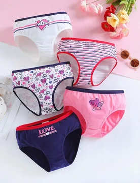 Chica preadolescente 5 piezas Calzoncillos de rayas & con estampado floral unido en contraste - Shein - FashionsVida