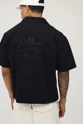 Mens Oversized Boxy Twill Back Print Shirt - Black Cotton - Size Medium