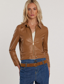 Giubbino in ecopelle donna rugby tan