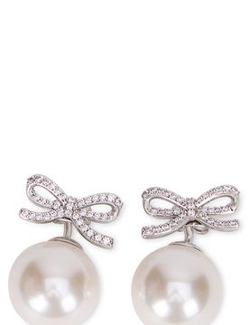 Mini Button Earrings with Crystal-Embellished Bow