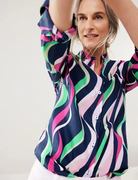 Extraglatt-Bluse Stehkragen, normale Größen, Farbe Blau, 46, bügelfreie Baumwolle exklusive Dessins Damen - Walbusch - FashionsVida