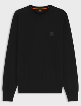 Maglia misto lino con toppa uomo nero