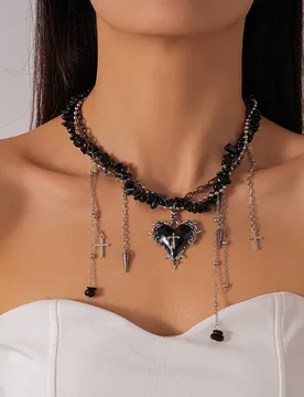 Red Love Heart Pendant Necklace Irregular Beads Cross Double Layer Choker Necklaces Female Gothic Halloween Accessories Gifts - Aliexpress - FashionsVida