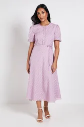 Petite 3D Floral Button Midi Dress - Blush - Size: 16