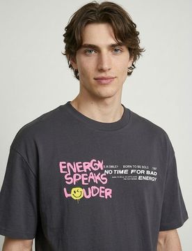T-shirt in cotone con stampa sul retro SmileyWorld® - grigio scuro