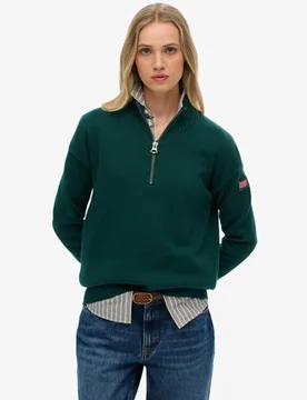 Superdry Damen Lockerer Strick-pullover mit Halbem Reißverschluss Green - Größe: 42 - 79.99 - FashionsVida