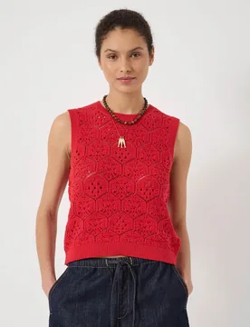 Pure Cotton Open Knit Vest Red female - hush - FashionsVida