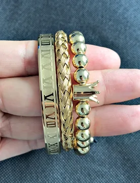 Luxury 3pcs/Set Stainless Steel Bracelet Hip Hop Men's Jewelry Roman Number Crown Charm Gold Color Bangles For Men Pulseira - Aliexpress - FashionsVida