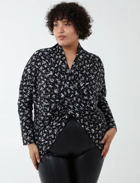 Curve Draped Dip Hem Top - 22/24 / BLACK PATTERN - female - Blue Vanilla - FashionsVida
