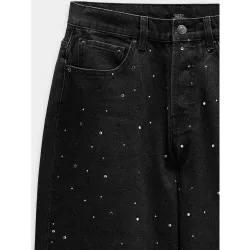 Vaquero recto de mujer con strass y bolsillos