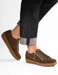 Wide Fit Leather Metallic Side Zip Trainers Chocolate female