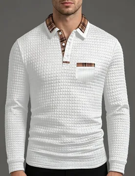 Men's polo shirt with split collar and pocket, suitable for spring and autumn, long-sleeved, comfortable and loose-fitting top - Aliexpress - FashionsVida