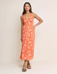 Floral Halter Neck Midi Slip Dress Red Mix female