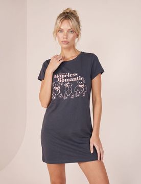 Camicia da notte in cotone con motivo orsetti e scritta - grigio scuro