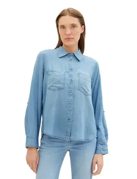 Blusa A Maniche Lunghe 101221 Denim Look Clean Mid Stone Blue Denim 42 - Tom tailor - FashionsVida
