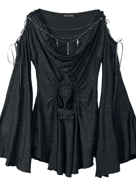 Gothic Langarmshirt - Pattern Shoulder Hollow Gothic - XS bis 3XL - für Damen - Größe XXL - schwarz - Frauen - female - Devil Fashion - FashionsVida