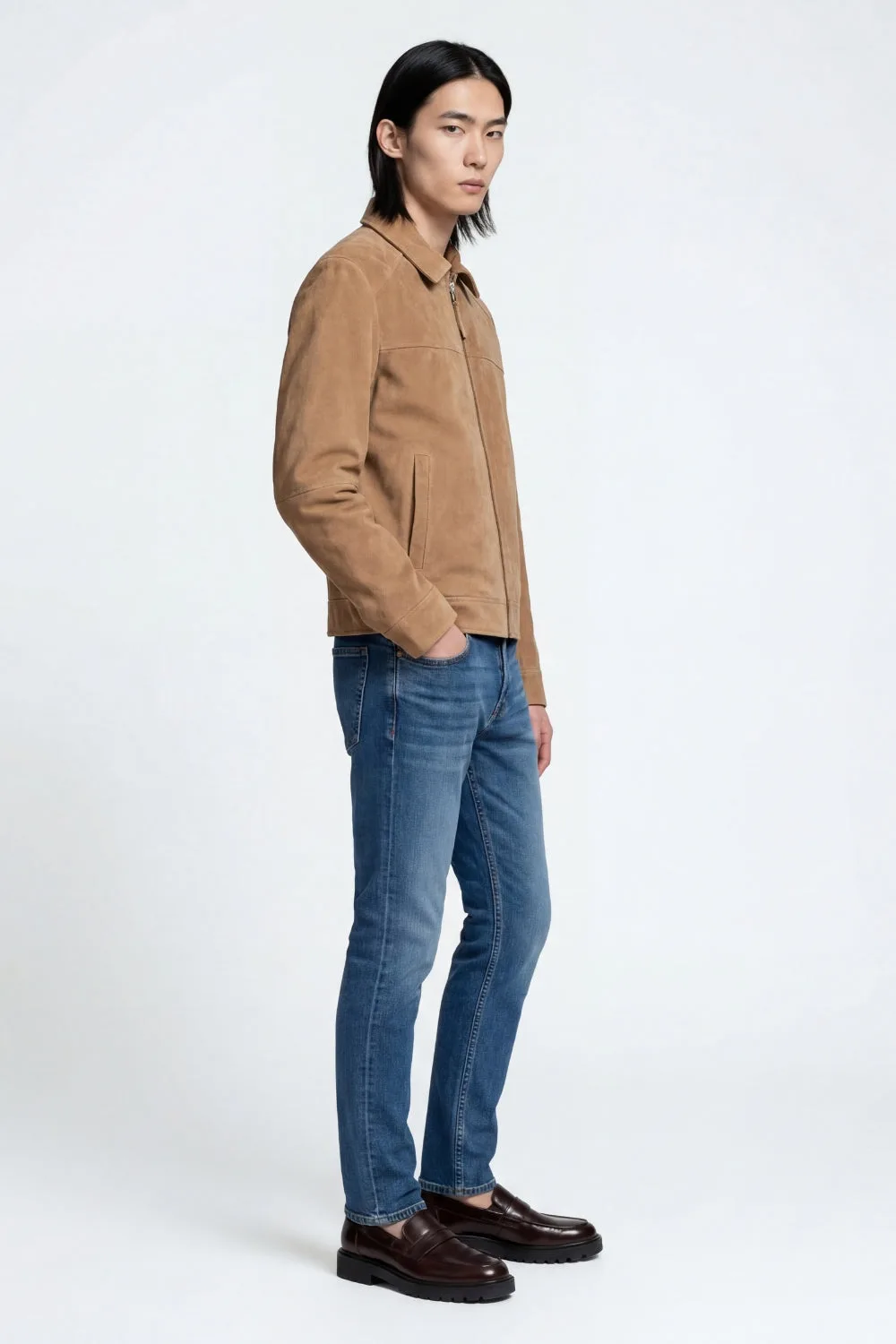 Mens Rowan Suede Jacket In Camel Leather - Size Large - WESTON33 - FashionsVida