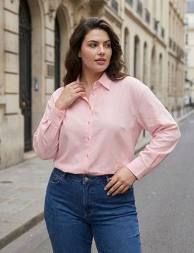 Camicia con miscela di lino - rosa pastello