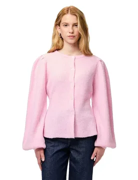Cardigan Silly Puff Knit Roseate Spoonbill / Melange / Melange XS - Pieces - FashionsVida