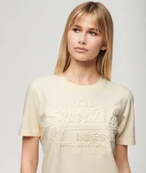 Superdry Damen Lässiges T-shirt mit Prägung Creme - Größe: 42