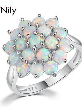 CiNily Luxury White Round Fire Opal Rings 925 Sterling Silver Flower Bloom Plant Big Ring Wedding Party Fashion Jewelry forWomen - Aliexpress - FashionsVida