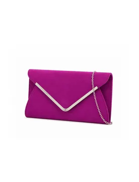 Women's V Shape Metal Trim Fuax Suede Envelope Clutch Evening Bag in Purple - Purple - Size: One Size - Kitise - FashionsVida