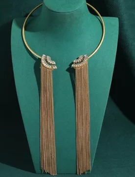 Vintage Rhinestone Open Choker Necklace Exaggerated Long Tassel Gold Color Metal Chinese Style Jewelry Party Banquet Accessories - Aliexpress - FashionsVida