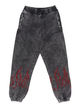Pantalone Tuta Felpato Uomo Embroidered Flames Pants Grey/red
