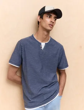 Camiseta doble prenda de manga corta de hombre - Easy Wear - FashionsVida
