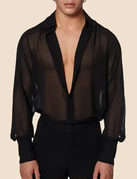 Men's Clothing Mesh See Through Mesh Sexy Long Sleeve Shirt Solid Color Button-down Vintage Streetwear Retro Party Tops S-3XL - Aliexpress - FashionsVida