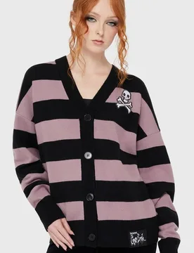 Gothic Cardigan - Corpse Bride II - Crossbone Knit Cardigan - XS bis 3XL - für Damen - Größe M - schwarz/lila - Frauen - female - Killstar - FashionsVida
