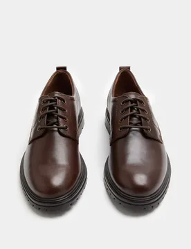 Leather Derby Shoes Dark Brown male - M&S - FashionsVida
