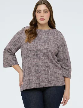 Sudadera de mujer con cuello amplio escote amplio mangas ranglan de tres cuartos - Fiorella Rubino - FashionsVida