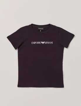 T-shirt blu mezza manica Junior in pima cotton con logo stampato - Emporio armani - FashionsVida