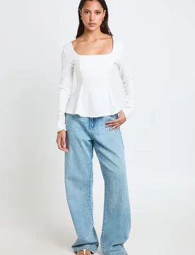 Womens Scoop Neck Long Sleeve Peplum Top - White - Size 12 Uk - Boohoo - FashionsVida