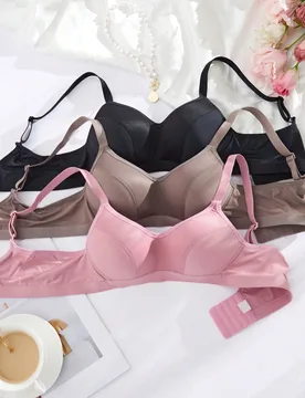 Juego de 3 sujetadores sin aros de copa blanda para mujer, cómodos para dormir, para busto pequeño, color liso - Shein - FashionsVida