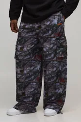Mens Plus Elasticated Waist Nylon Camo Baggy Trousers - Khaki - Size X-Small