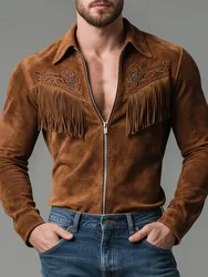 Men's Plus Size Elegant Suede Tassel Long-Sleeve Shirt