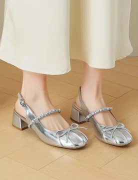 Women's new summer leather cowhide round toe elastic buckle middle heel bow M ü ller fashion shoes sandals - Aliexpress - FashionsVida