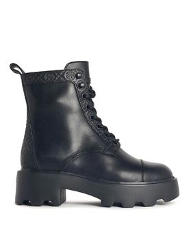 Stivali caviglia in pelle nera monogramma