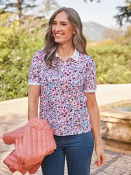 Poloshirt Bio-Baumwolle - Pfirsich geblümt - female - Size: 50