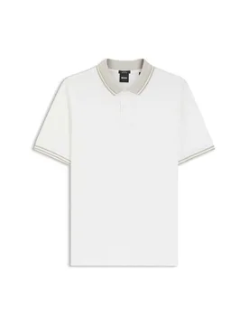 Polo mezza manica Phillipson bianca in cotone mercerizzato con colletto e bordino beige - BOSS - FashionsVida